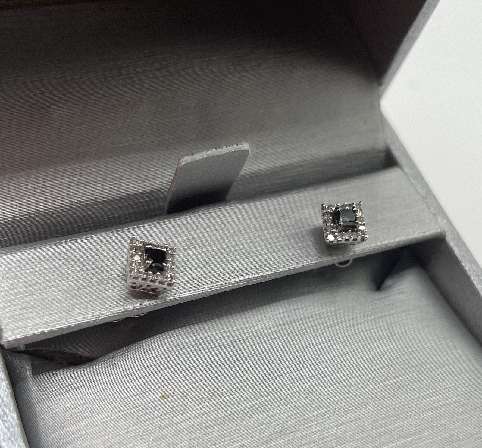 14K White Gold Square Earrings Studs With Black And White Diamonds, Zales