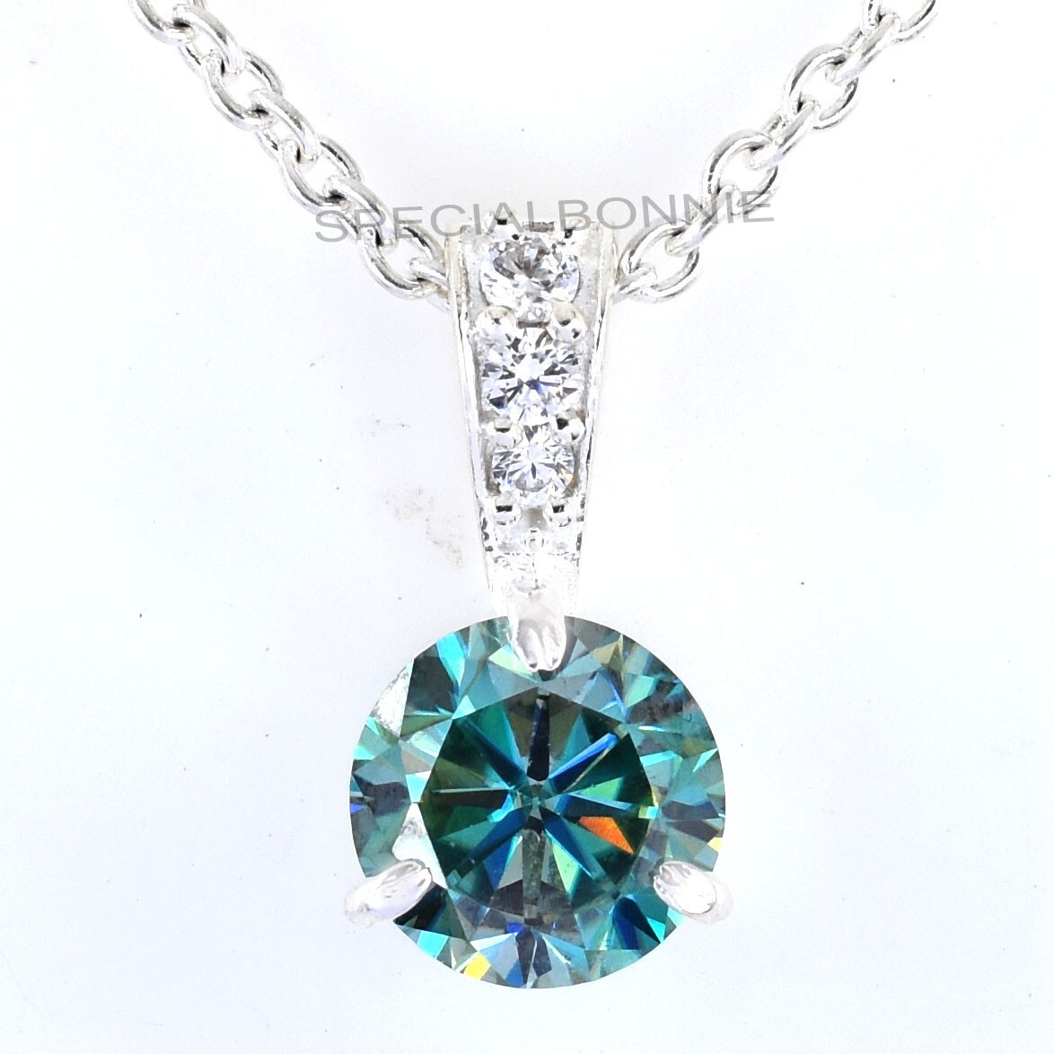 2.75 Ct Brilliant Cut Blue Diamond Pendant/Necklace, FREE Diamond studs!