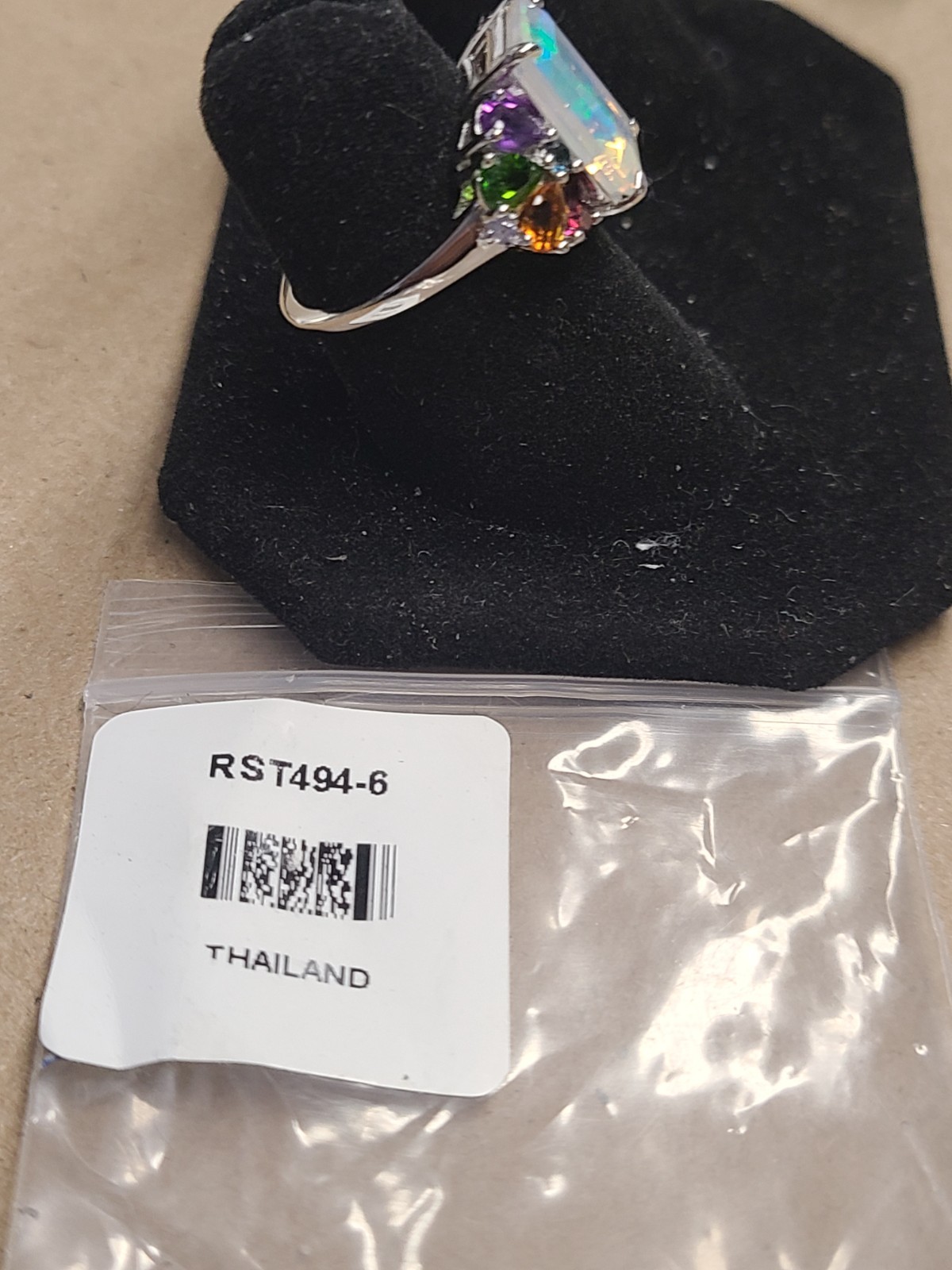 Ethiopian Opal with Multi-Color Gemstones Rhodium Over Sterling Silver Ring 2.93