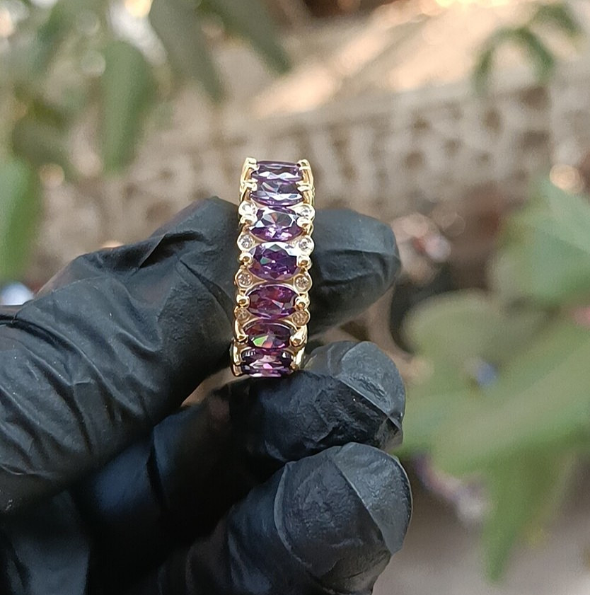 3Ct Marquise Cut Lab Created Amethyst Wedding Band Ring 14K Yellow Gold Plated
