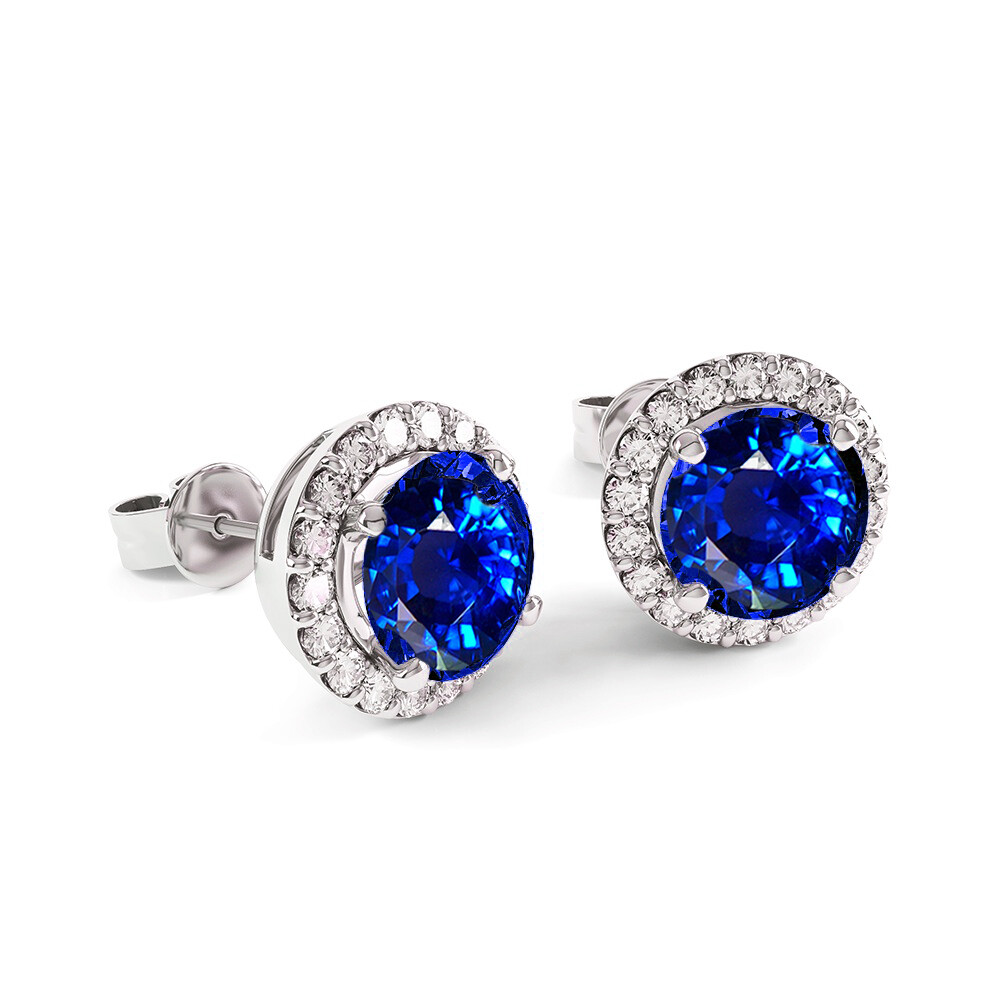 Lab Created Sapphire &White Topaz Halo Stud Earrings 925 Stamped Sterling Silver