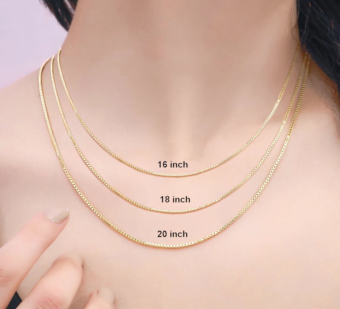 14K Gold Plated 925 Sterling Silver Box Chain Necklace Italy .8mm