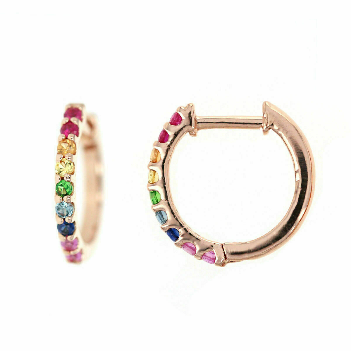 1CT Round Cut Lab Created Multi Colored Rainbow Earrings 14K Rose Gold Plated