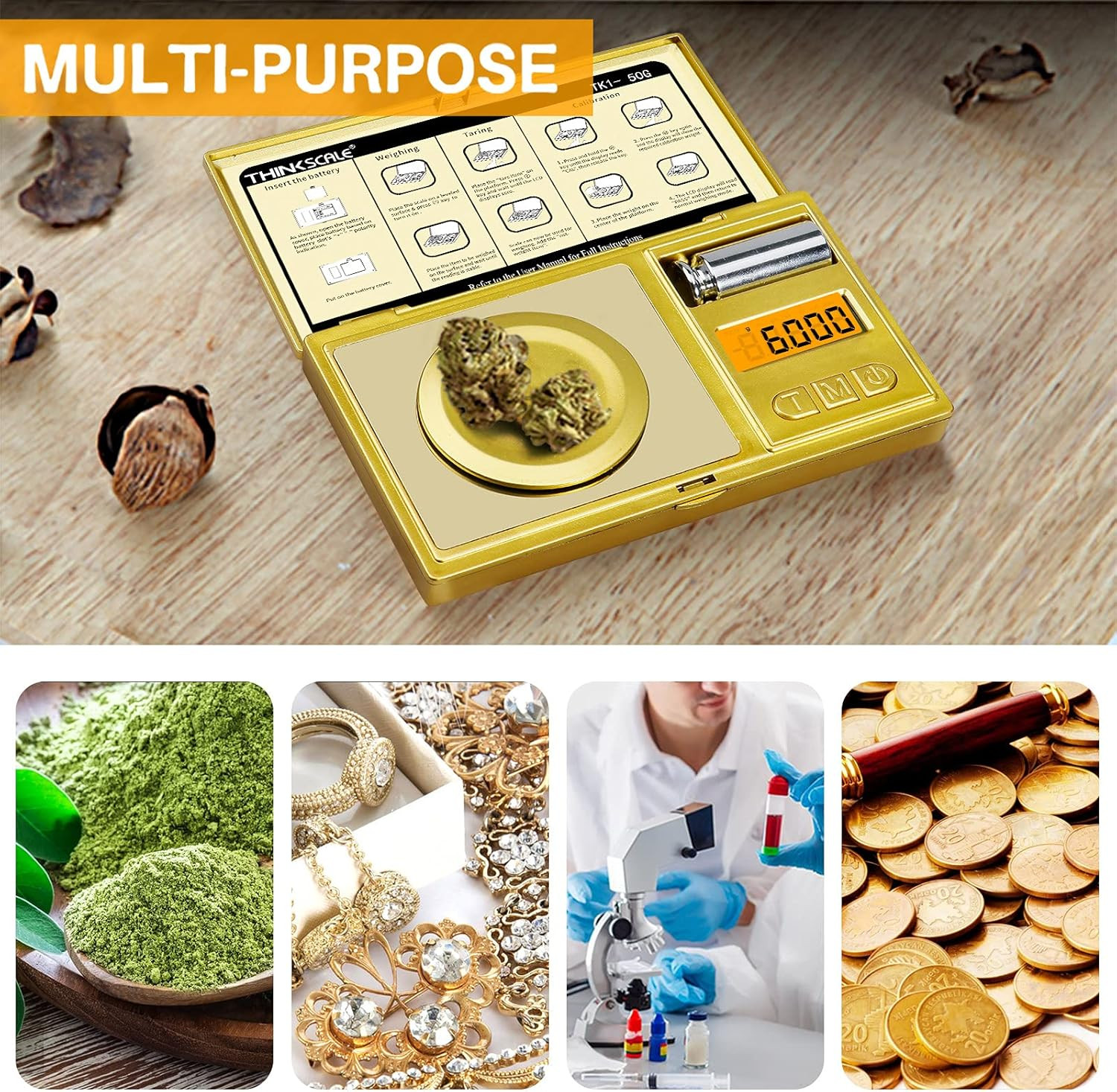 THINKSCALE 50G/0.001G Digital Milligram Scale, Gold Mg Scale with 50G Calibratio