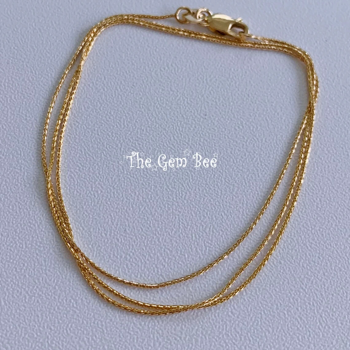 14K SOLID YELLOW GOLD Baby Wheat Spiga Espiga Chain Necklace 18 inch with clasp