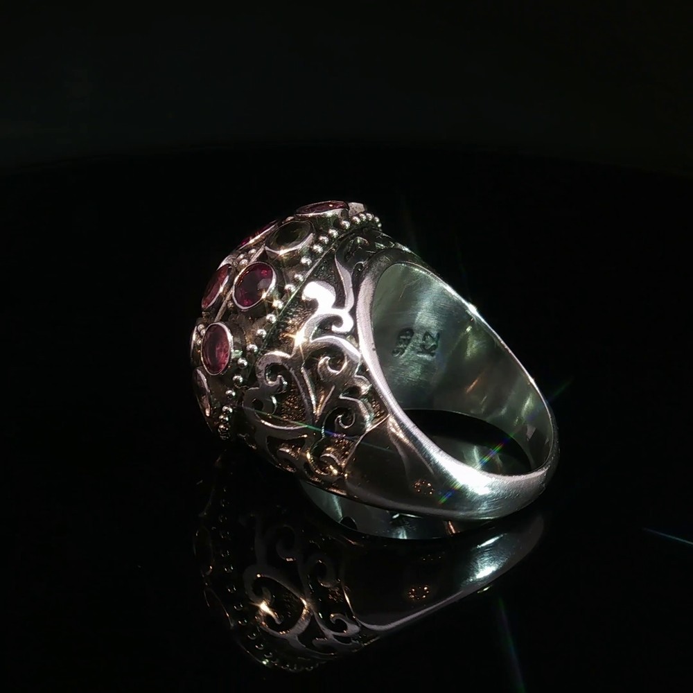 925 Sterling Silver Multi-Gemstone Statement Ring
