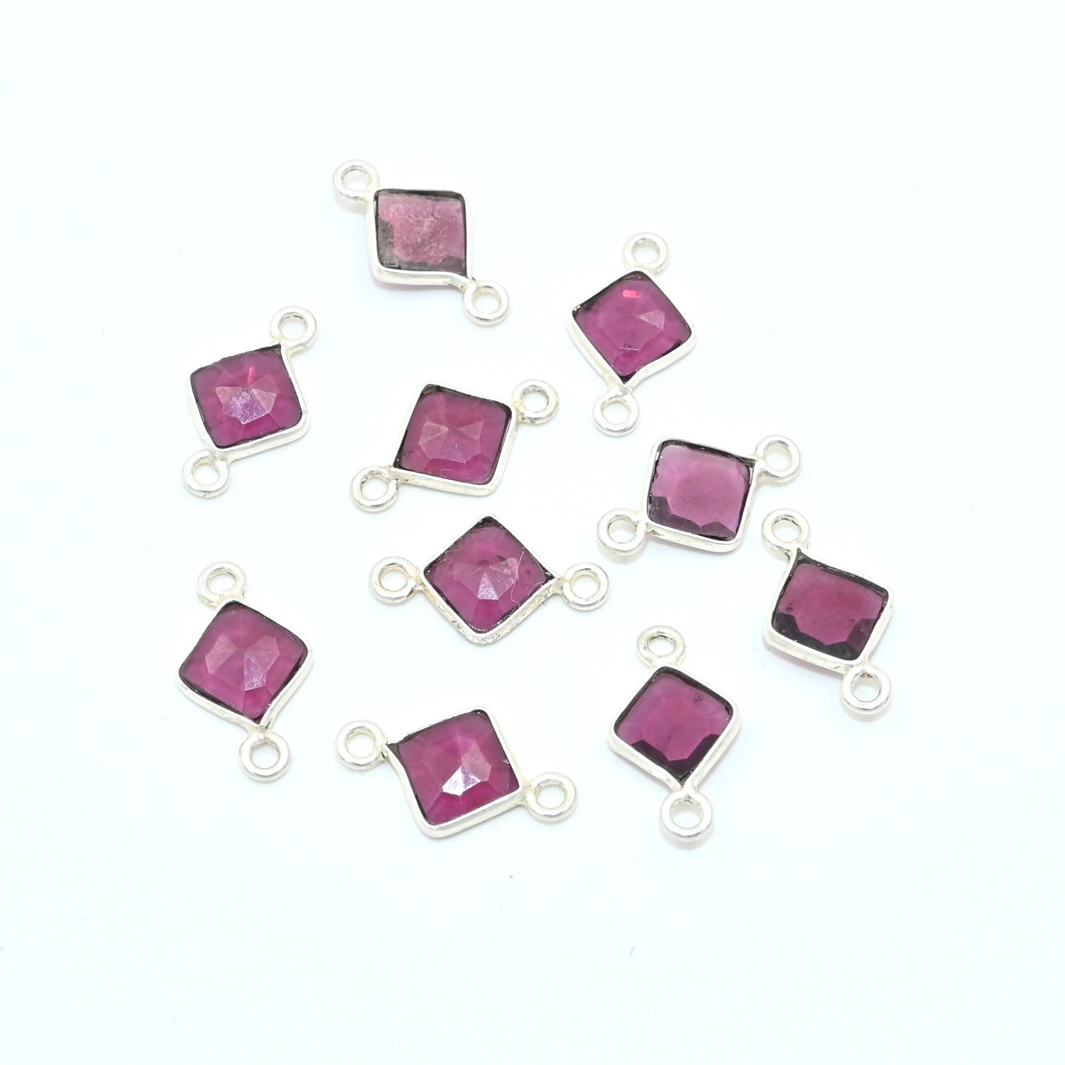 Genuine Garnet Faceted Square Shape Connector Loose Gemstone For Jewelry Tools