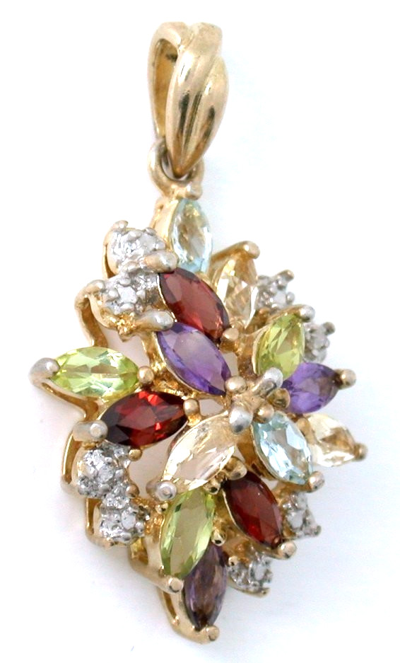 Custom Casted Garnet Amethyst Peridot Topaz Citrine Sterling Cluster Pendant