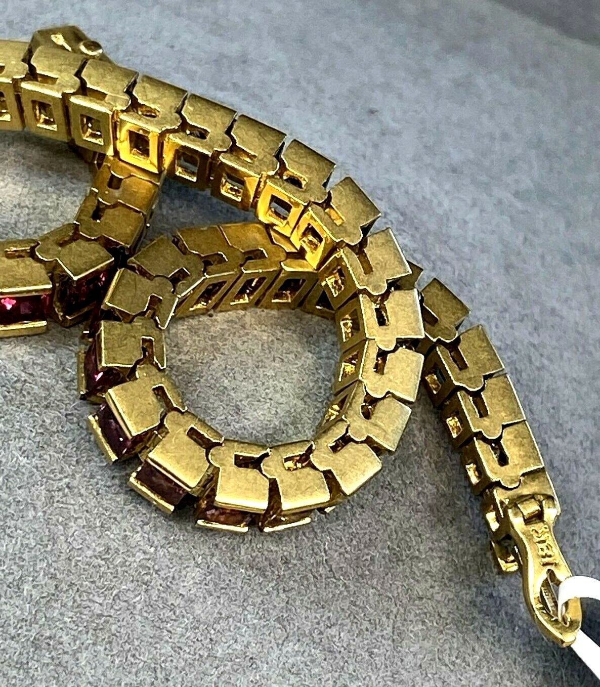 18K Yellow Gold Ruby Multi-Color Sapphire Rainbow Bracelet $5600 Certified 6.5″