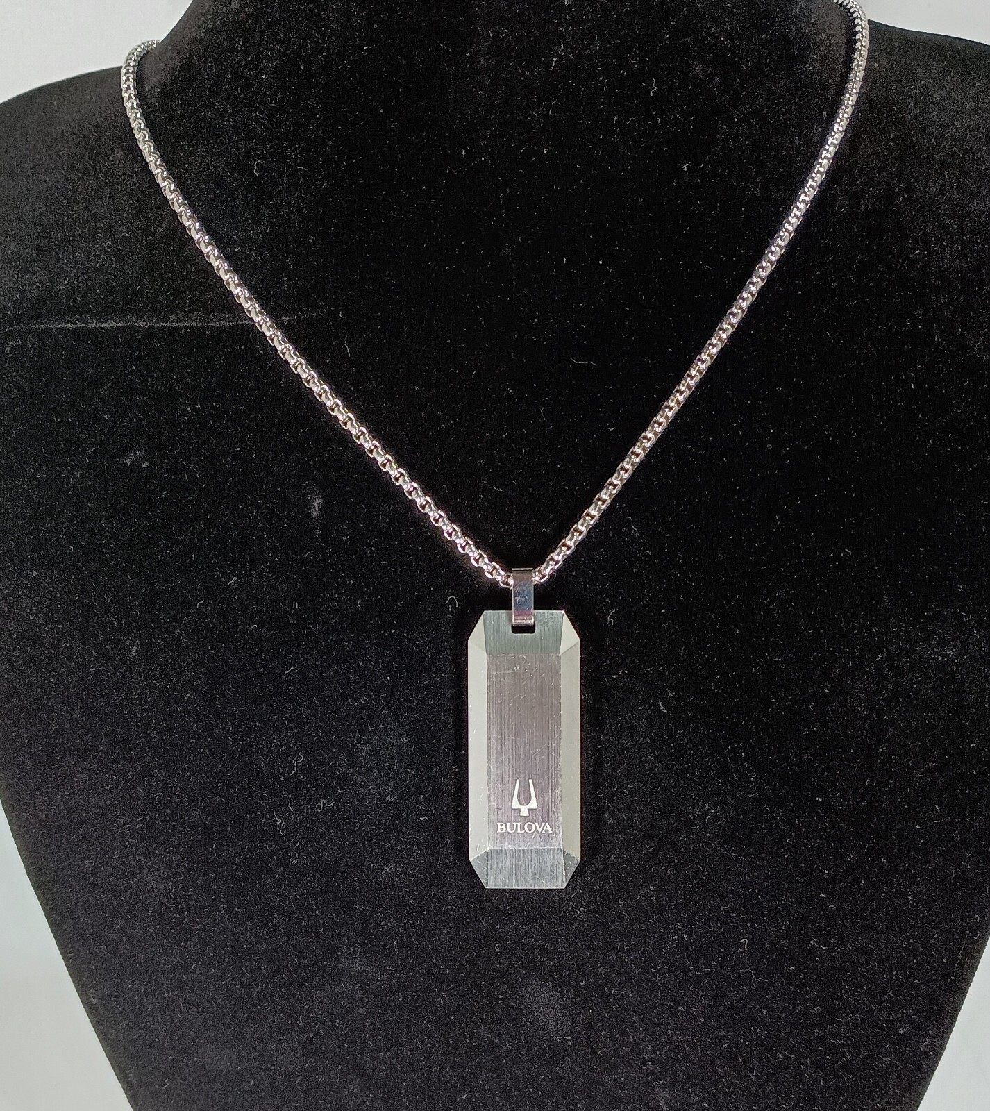 Bulova Stainless Steel Precisionist Black Diamond Necklace 25″ (1/10 TCW)