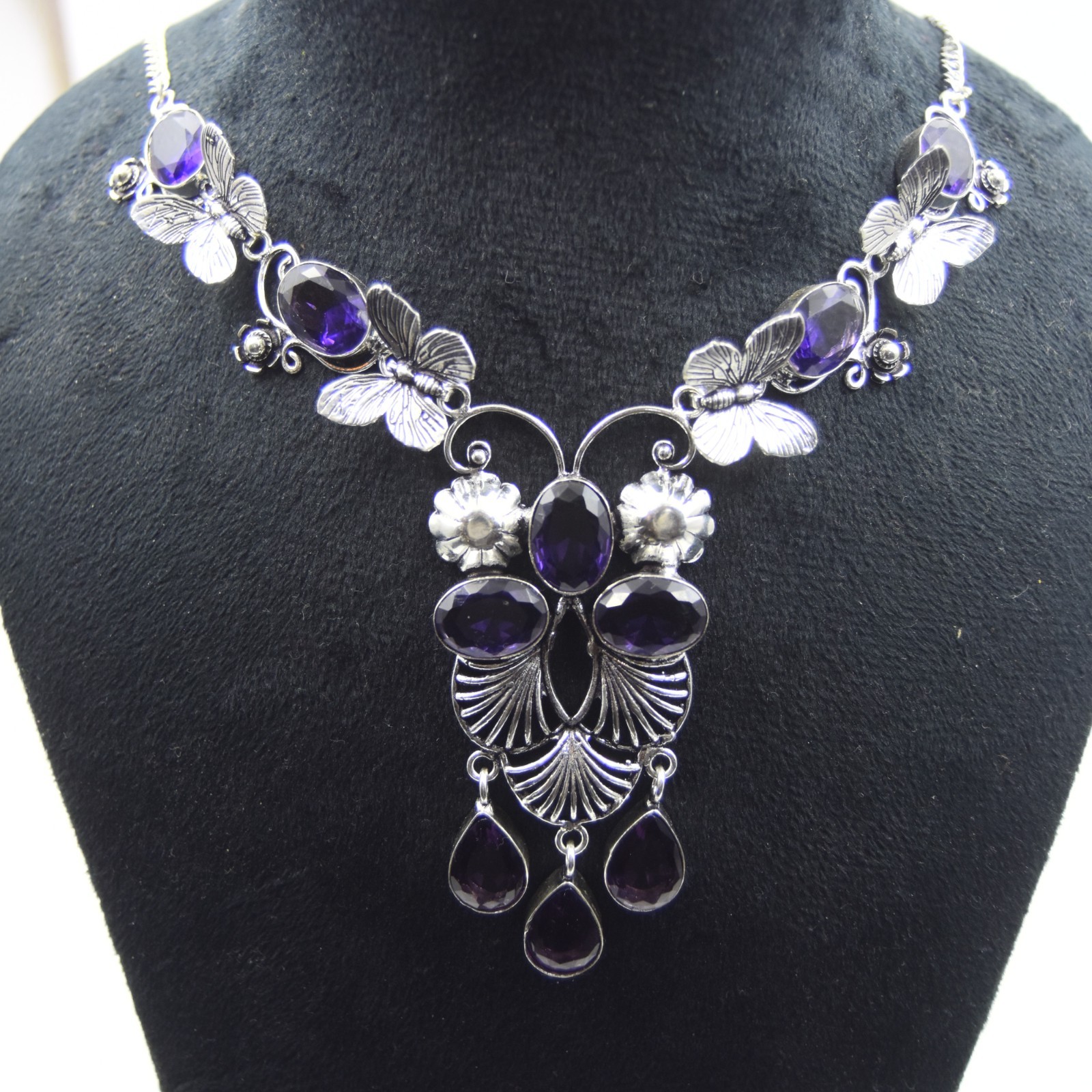 Purple Amethyst Gemstone Handmade 925 Sterling Silver Jewelry Necklace Sz-17-18″