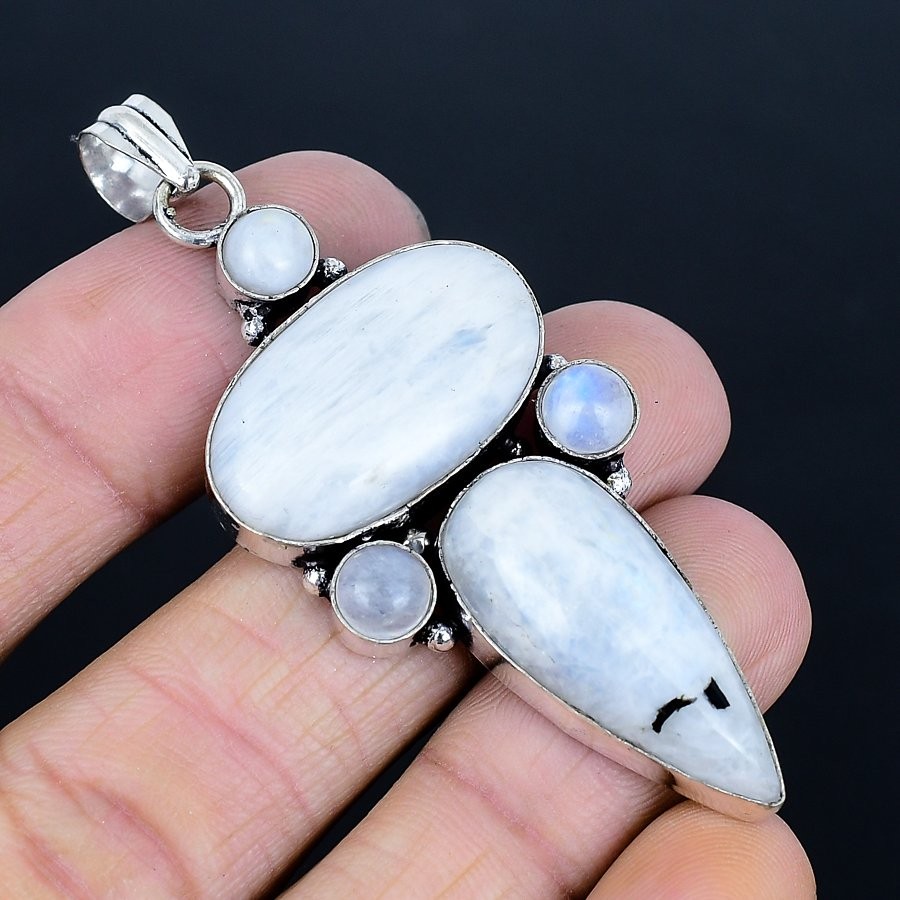 Exciting Rainbow Moonstone Gemstone 925 Sterling Silver Pendant 2.53″