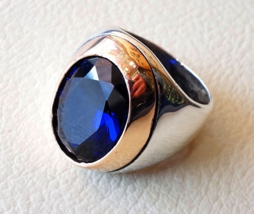 Solid 925 Sterling Silver AA Sapphire Zircon Gemstone Signet Men’s Unisex Ring
