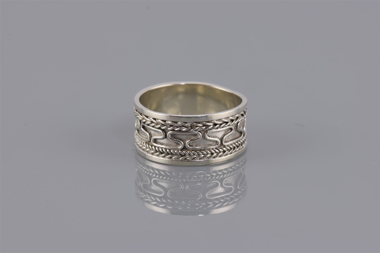 Sterling Silver 8mm Wheat Patterned Inverted Loop Cuff Band Ring 925 Sz: 6