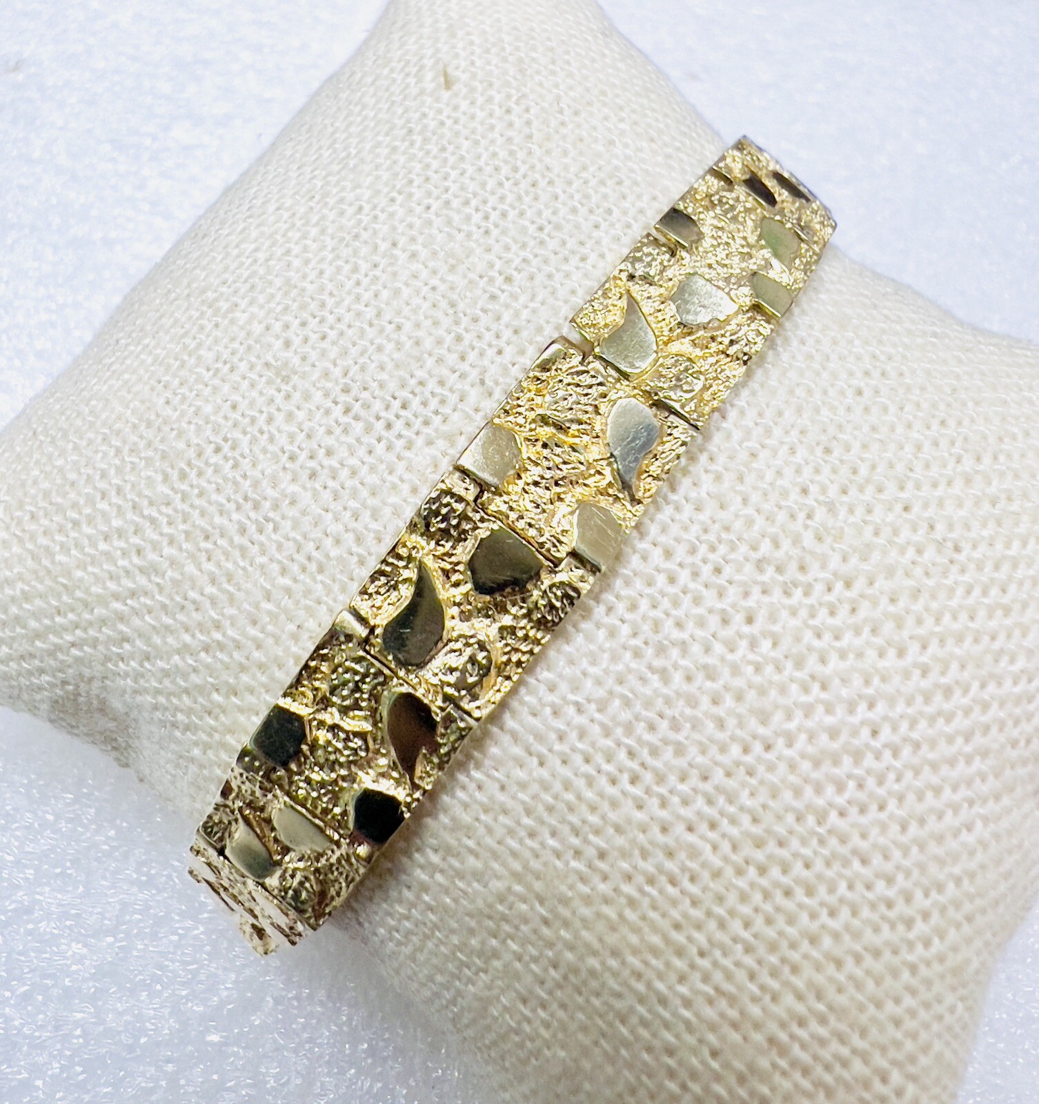 14K Solid Yellow Gold Nugget Link Bracelet ~ 9.25mm ~ 8.25-8.5 Inches ~20.20 Grm