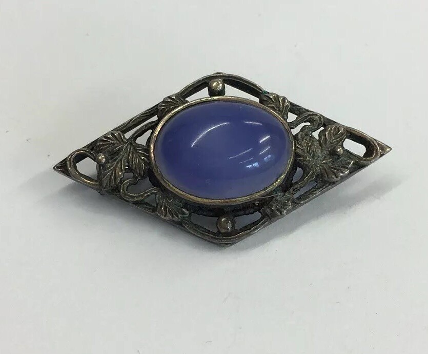 Vintage Solid Silver Blue Moonstone Style Brooch 4cm In Width 7.3g