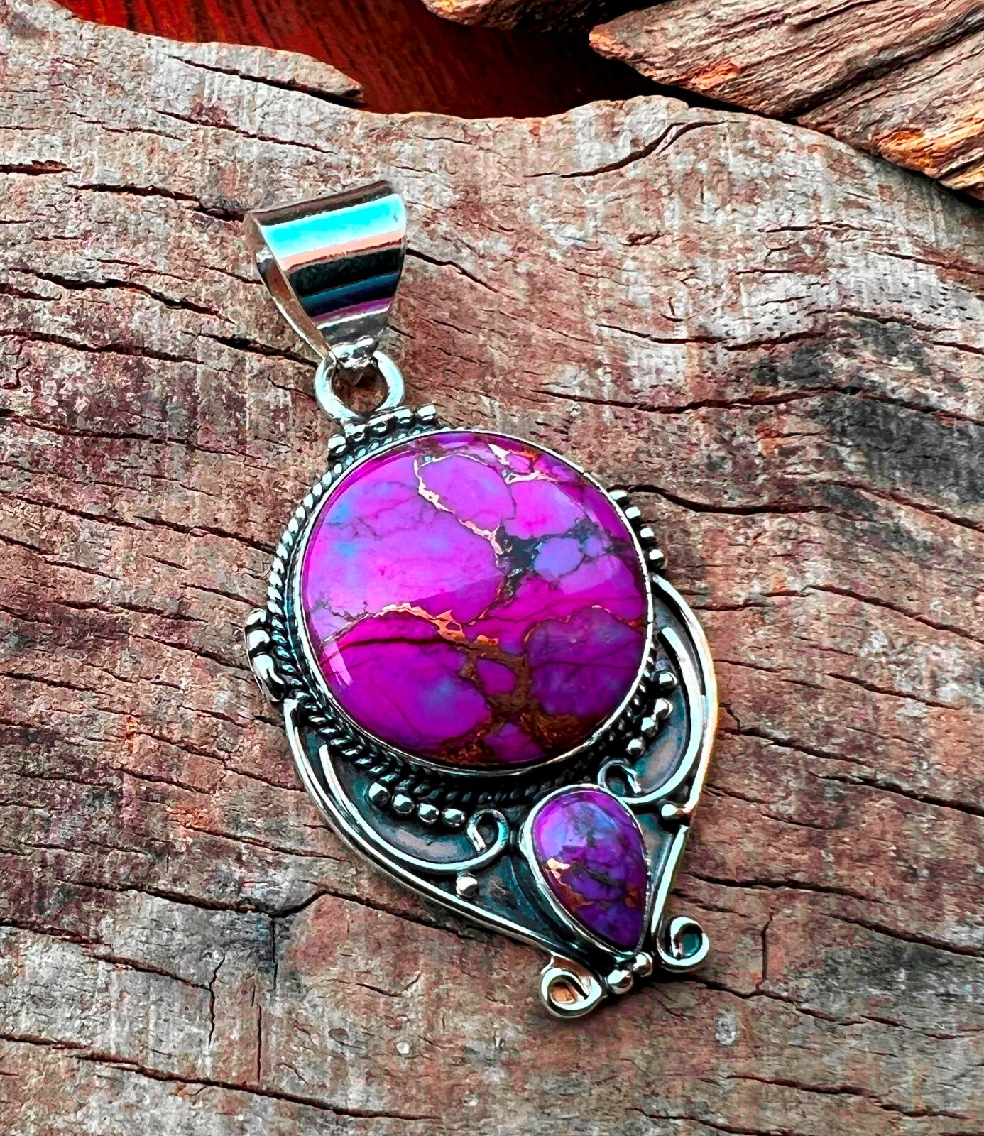 Purple Copper Turquoise Pendant 925 Silver Pendant Handmade Pendant MO100