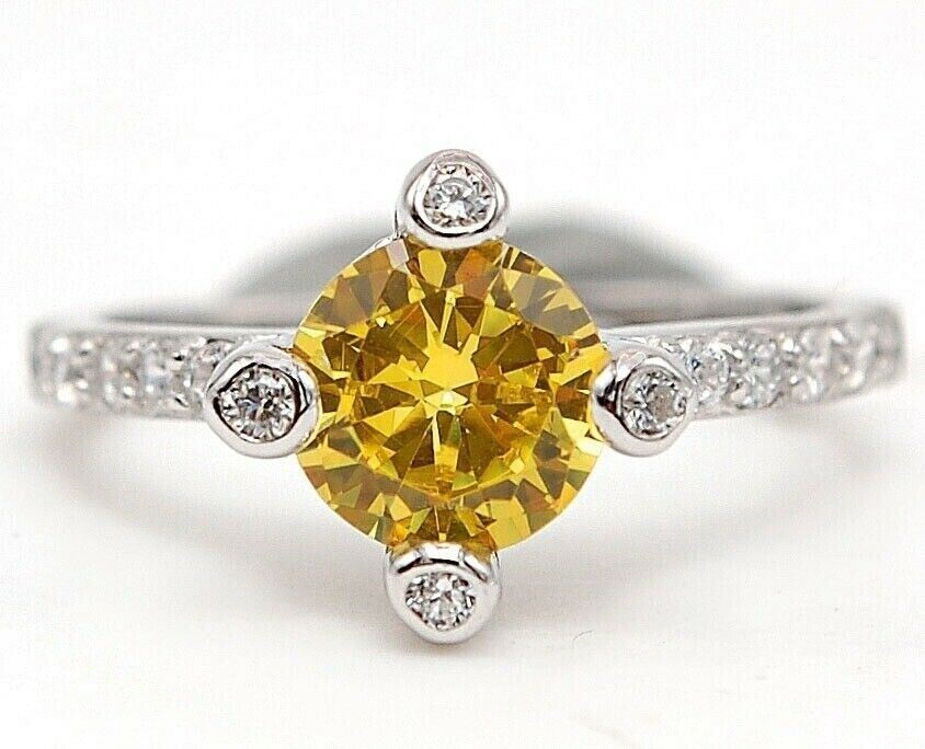 2CT Heat Treated Yellow Topaz 925 Solid Sterling Silver Ring Sz 8, NB3-3