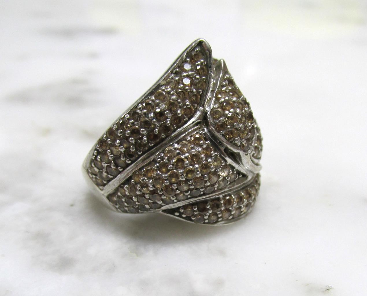 Unknown Stone Sterling Silver Pave Set Statement Ring ~ Size 6.5 ~ 8.3g ~ 4-C355
