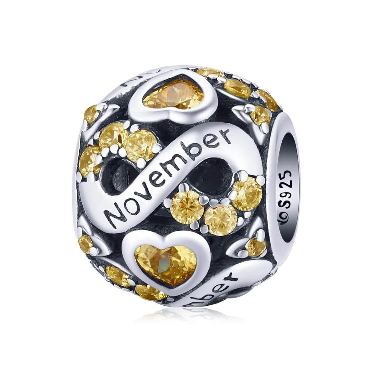 November birthstone infinity birthday Charm For Bracelets S925 Sterling Silver