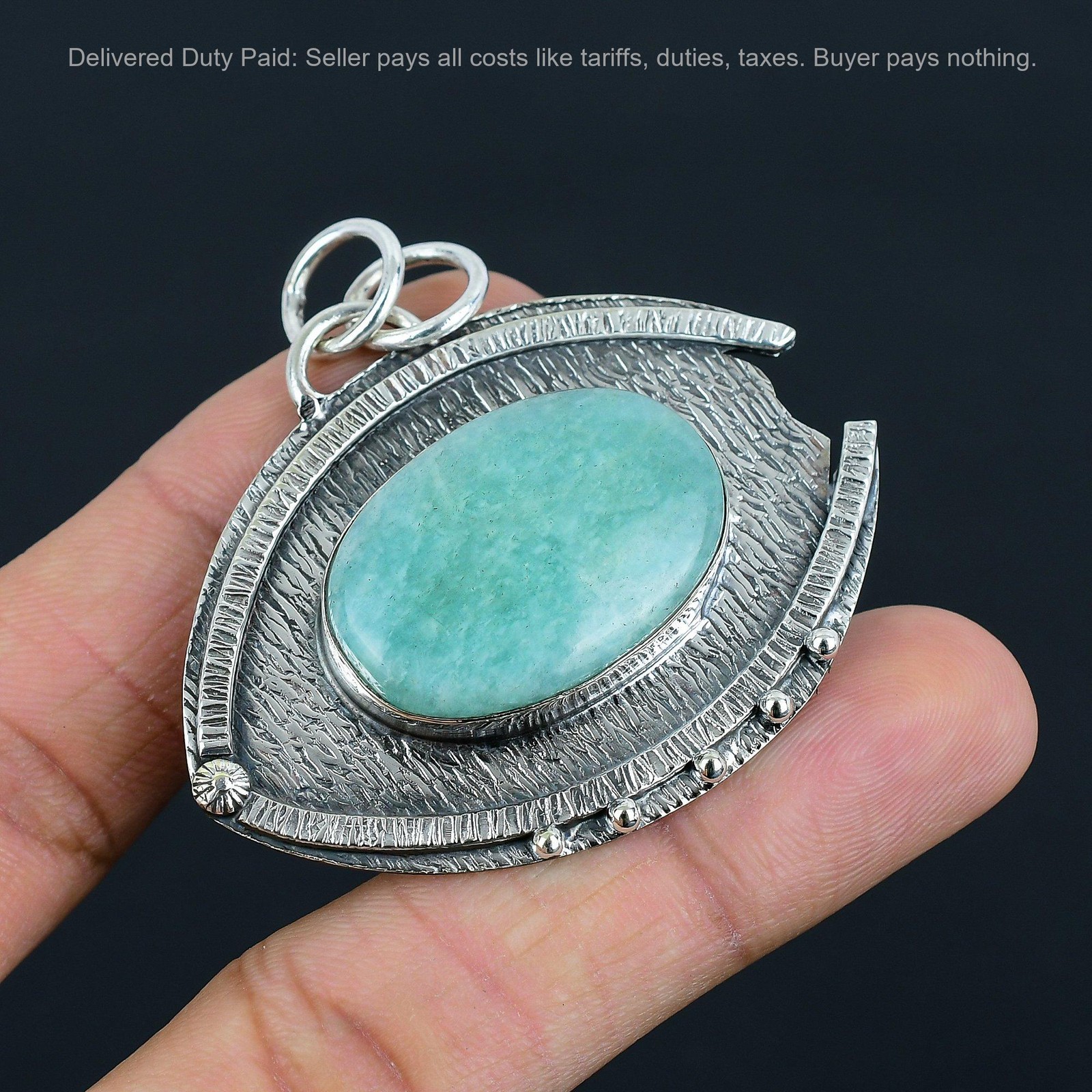 Sterling Silver Amazonite Gemstone Anniversary Handcrafted Wife Pendant Jewelry