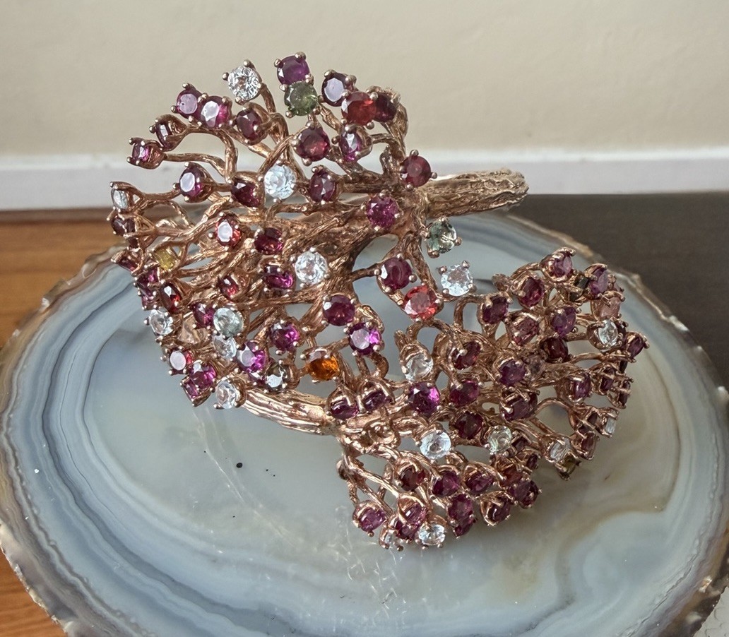 925 Sterling Sliver Bangle Bracelet in Rose Gold Plated(missing 1 Stone)