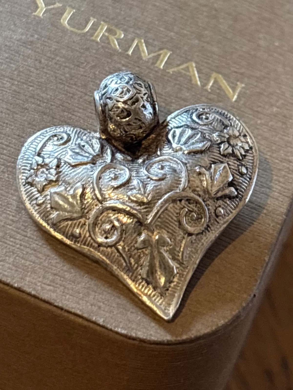 925 sterling silver Textured Heart Slide Pendant