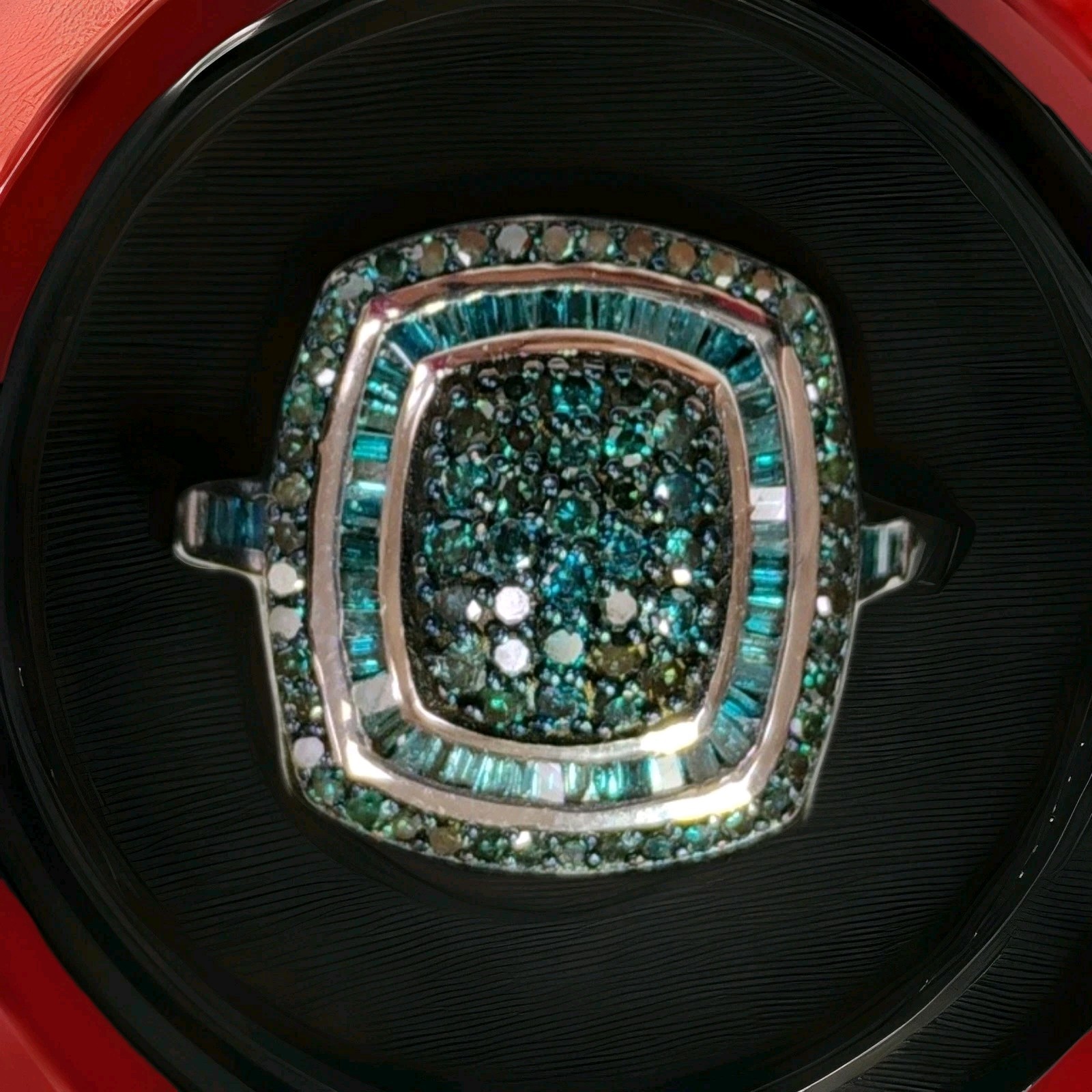 1.00 tcw. genuine blue diamond cluster ring set in Rhodium 925 sterling silver