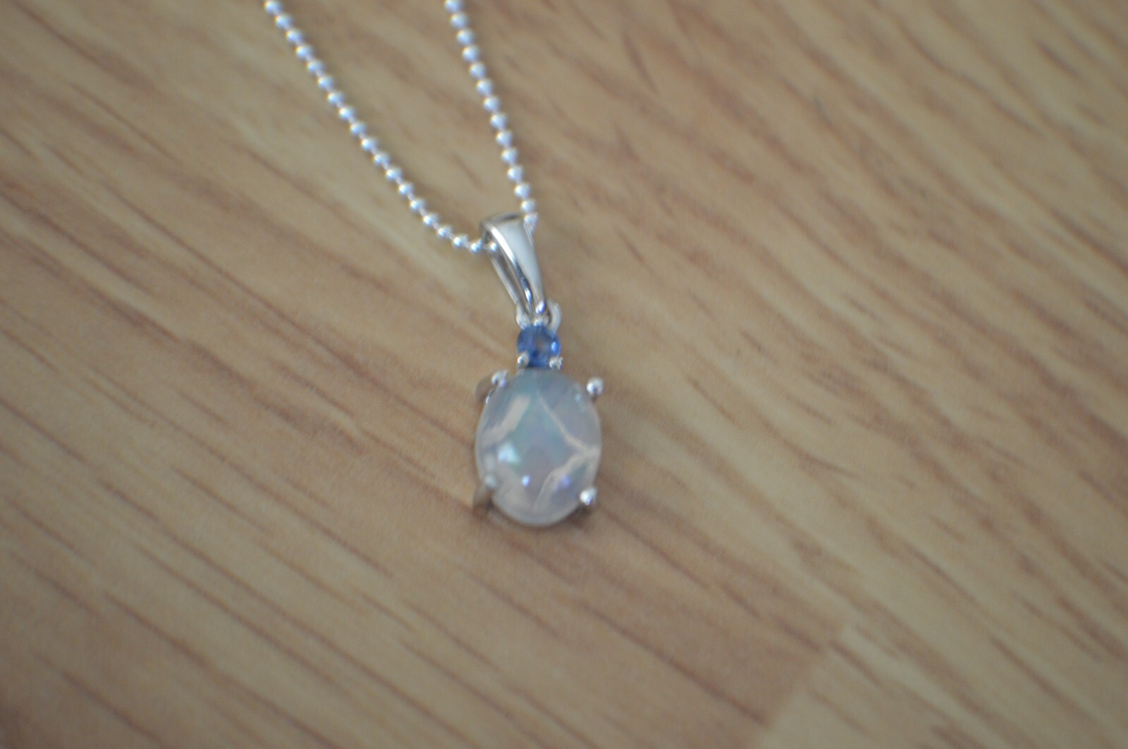 1.17ct Ethiopian Opal /Blue Sapphire Pendant 18″ Chain Platinum over Fine Silver