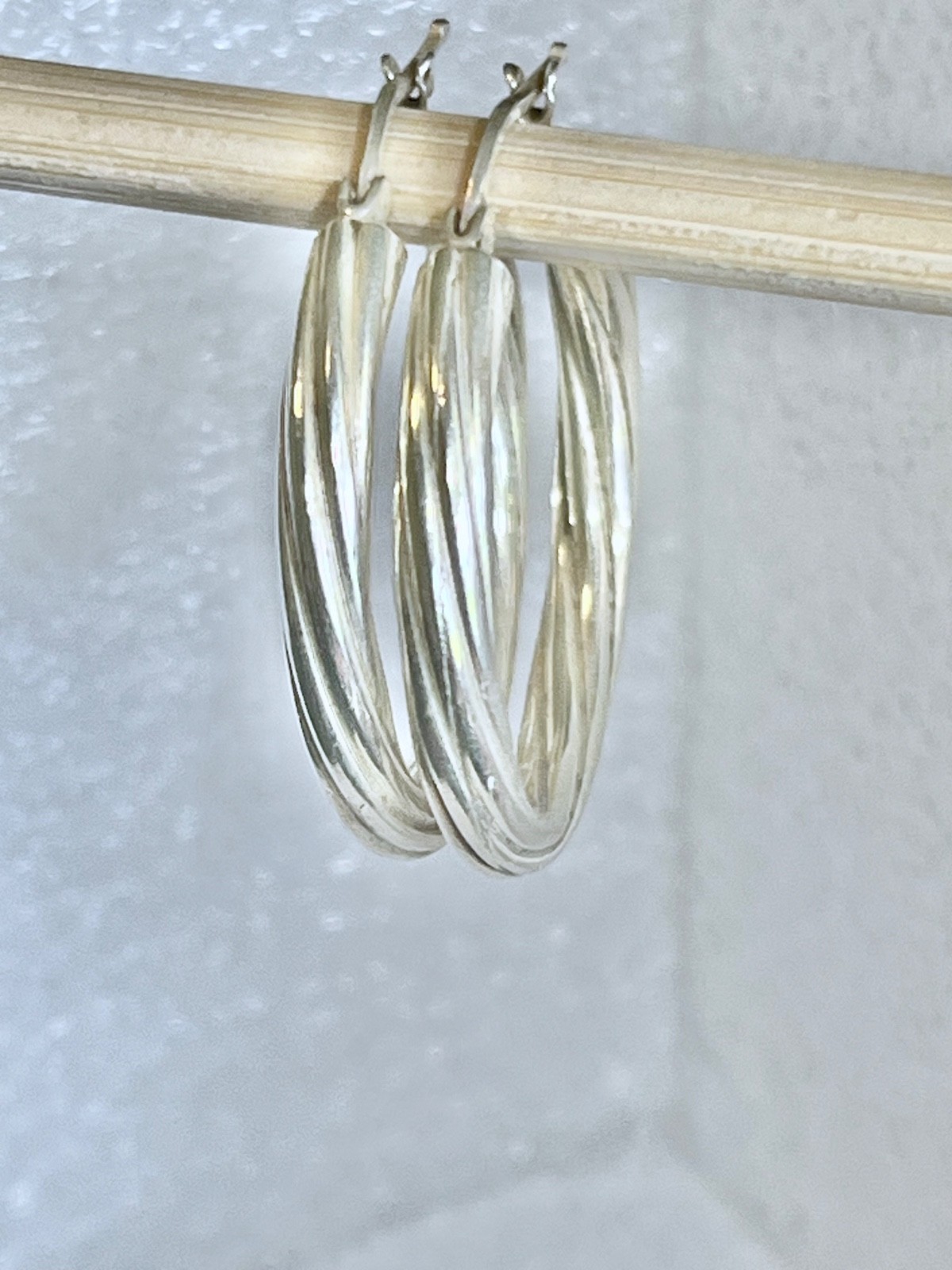 Sterling Silver Hoops Twisted Style 1 1/4 Inch Drops Solid 925