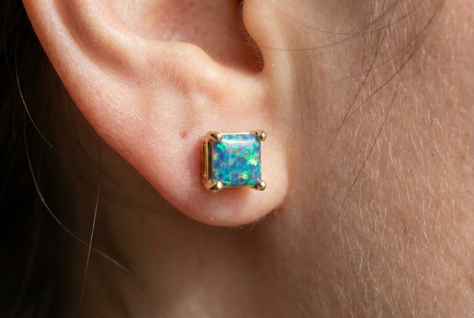 GENUINE 1.04 Cts GREEN OPAL STUD EARRINGS 14k GOLD – Made in USA -FREE APPRAISAL
