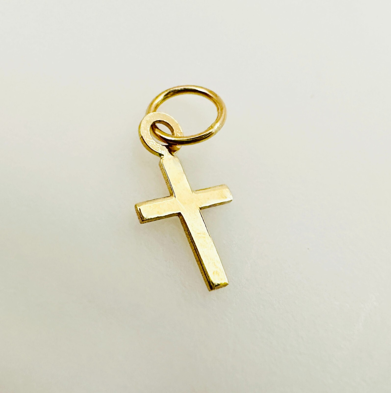 14K Solid Yellow Gold Tiny Cross Charm Pendant for Chain, Bracelet 12x5mm