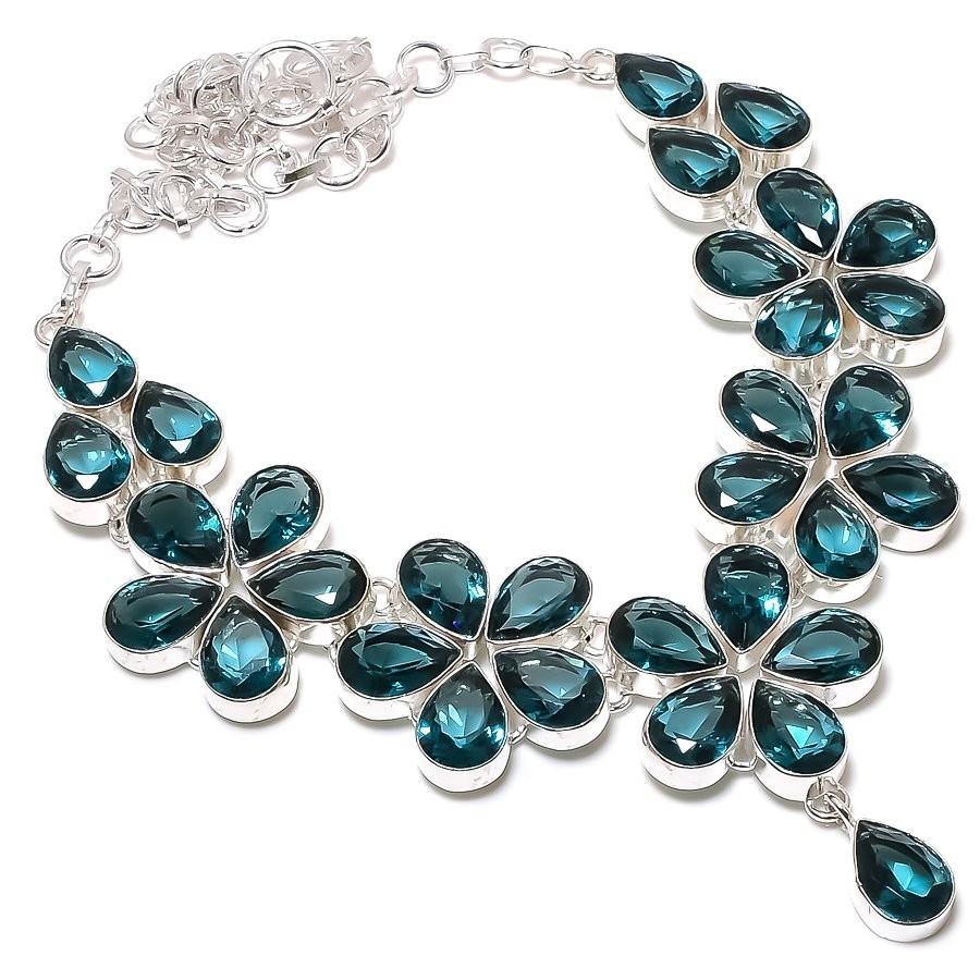 London Blue Topaz Gemstone Handmade 925 Sterling Silver Jewelry Necklace Sz 18″