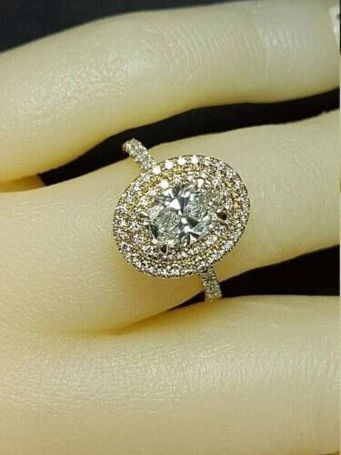 2.13ct Oval Lab Created Diamond Engagement Double Halo Cocktail Ring 925 Silver