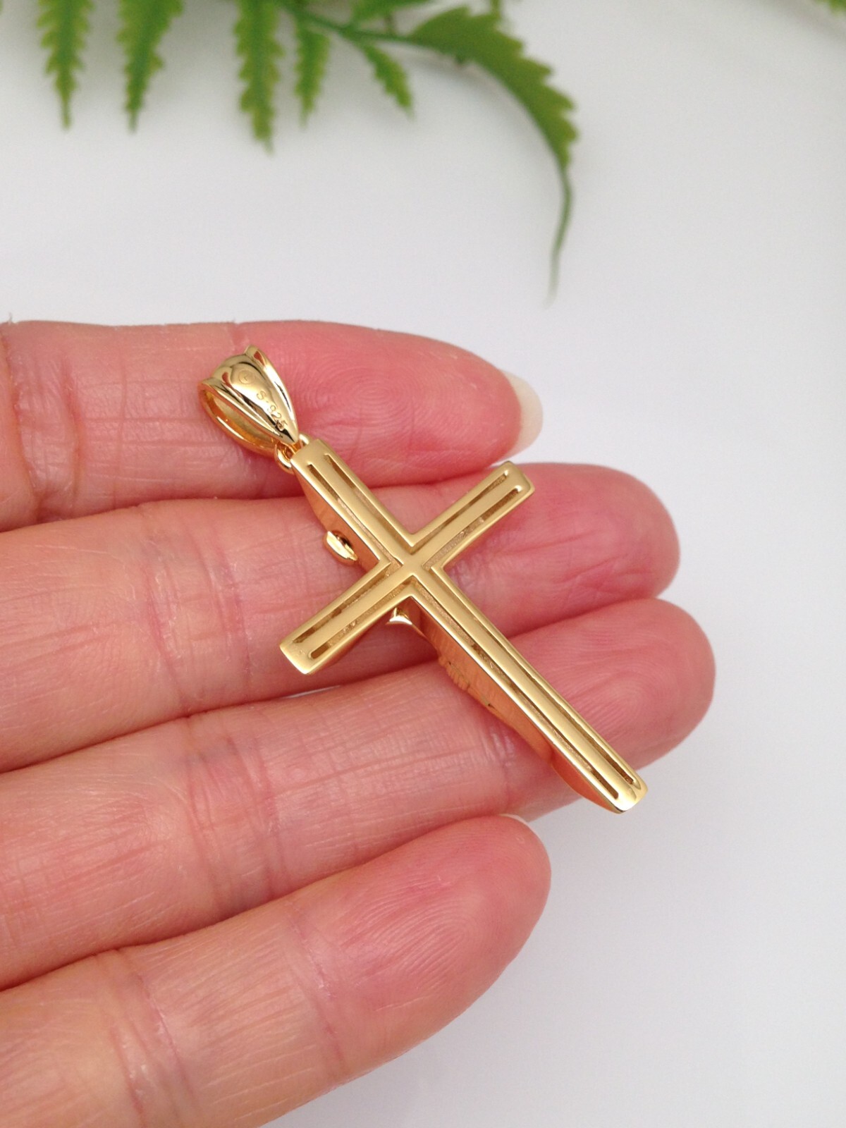 925 Sterling Silver Plain Gold Crucifix Jesus Cros Pendant Men 34.5mm1.36″/44mm