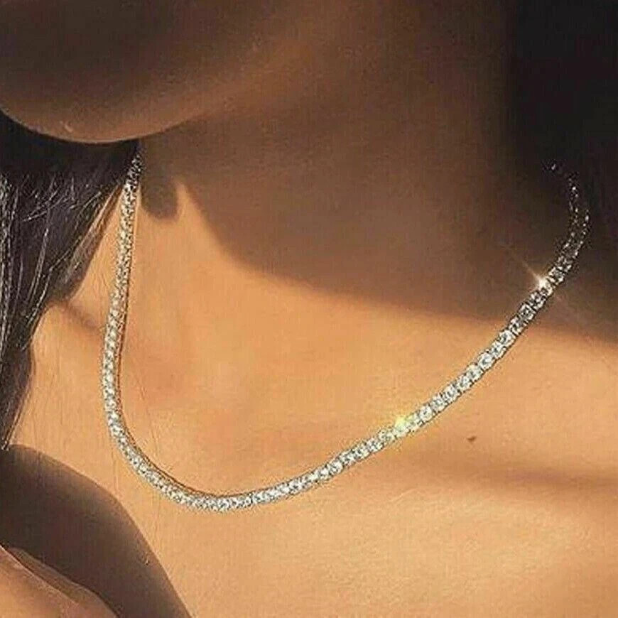 Women’s Round 3MM Real Moissanite 15Ct Tennis Necklace 14K White Gold Plated