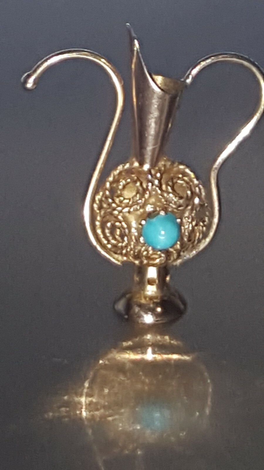 14KT 14K GOLD TURQUOISE ETRUSCAN FILIGREE PITCHER JUG VASE CHARM PENDANT
