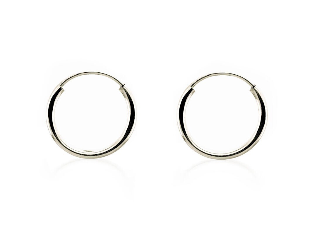 10K White Gold Hoop Earrings Small Plain Endless Hoops 10 x 1.2mm Minimalist