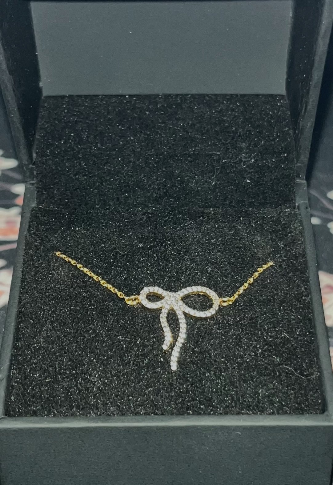 14K Gold Bow Vermeil Bracelet Sterling Silver White Topaz 6-7″ Chain 17x15mm
