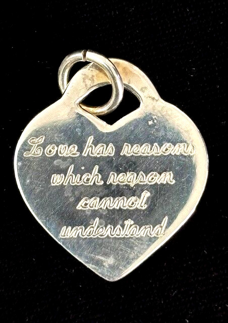VTG Sterling 925 HEART Engraved ‘Love has reasons which…’ Pendant Charm 7.2G