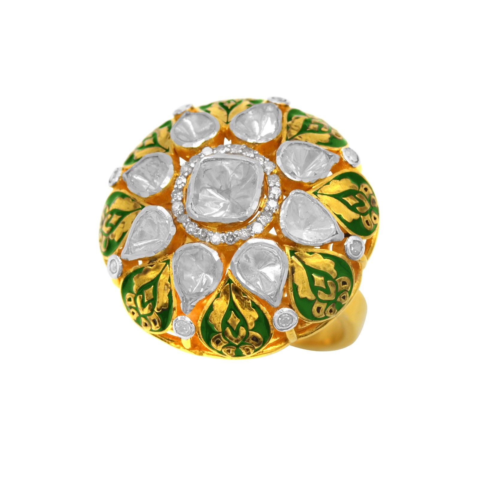 925 Sterling Silver Natural Diamond Polki Womens Cocktail Ring Variation Enamel