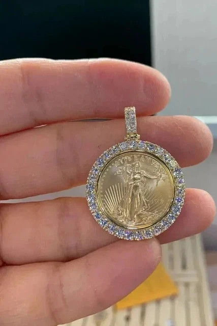 2.34Ct Round Cut Lab Created Diamond Liberty Coin Pendant 14K Yellow Gold Plated