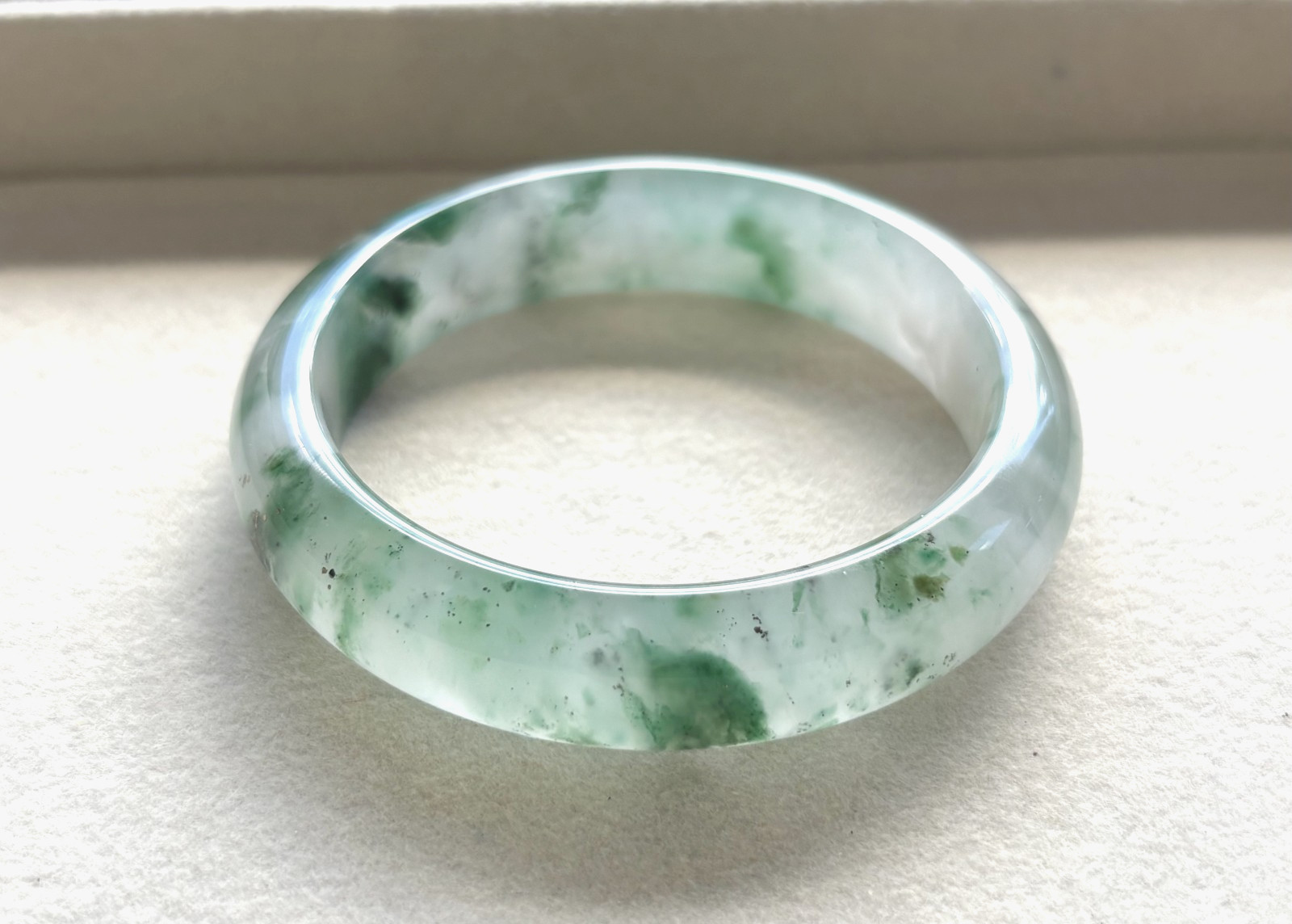 54mm Natural African Jade Bangle Bracelet Vivid Green Bloom Pyrite Gemstone