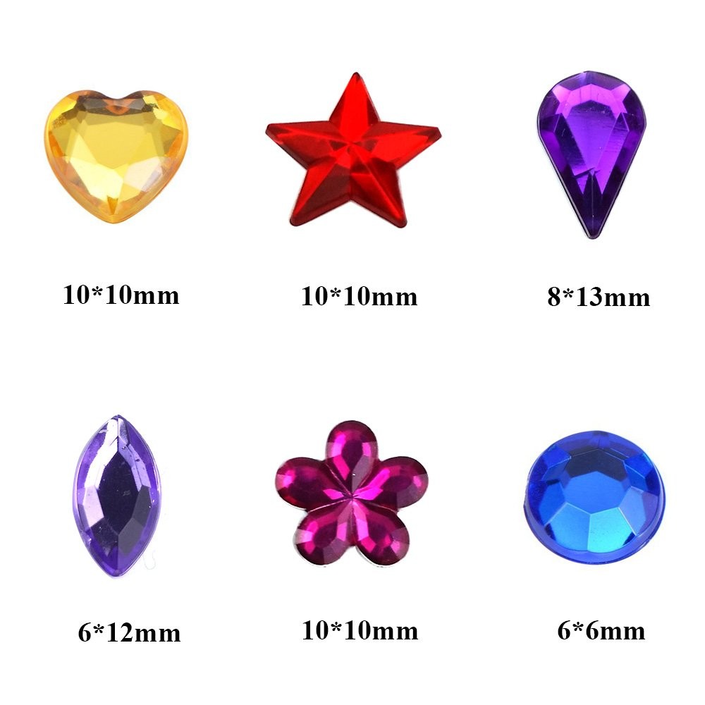 1200Pc Acrylic Flatback Gems Rhinestone Jewels for Crafts Jewelry Making, 6-13mm