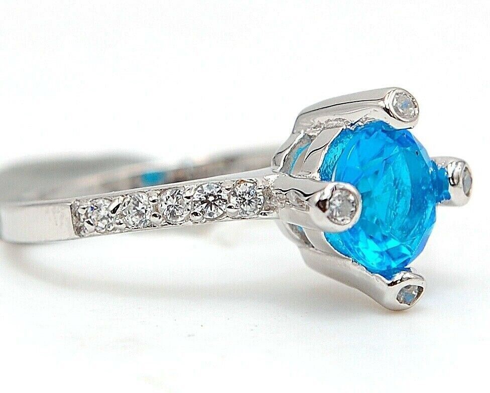 2CT Heat Treated Blue Topaz 925 Solid Sterling Silver Ring Sz 8 NB1-2