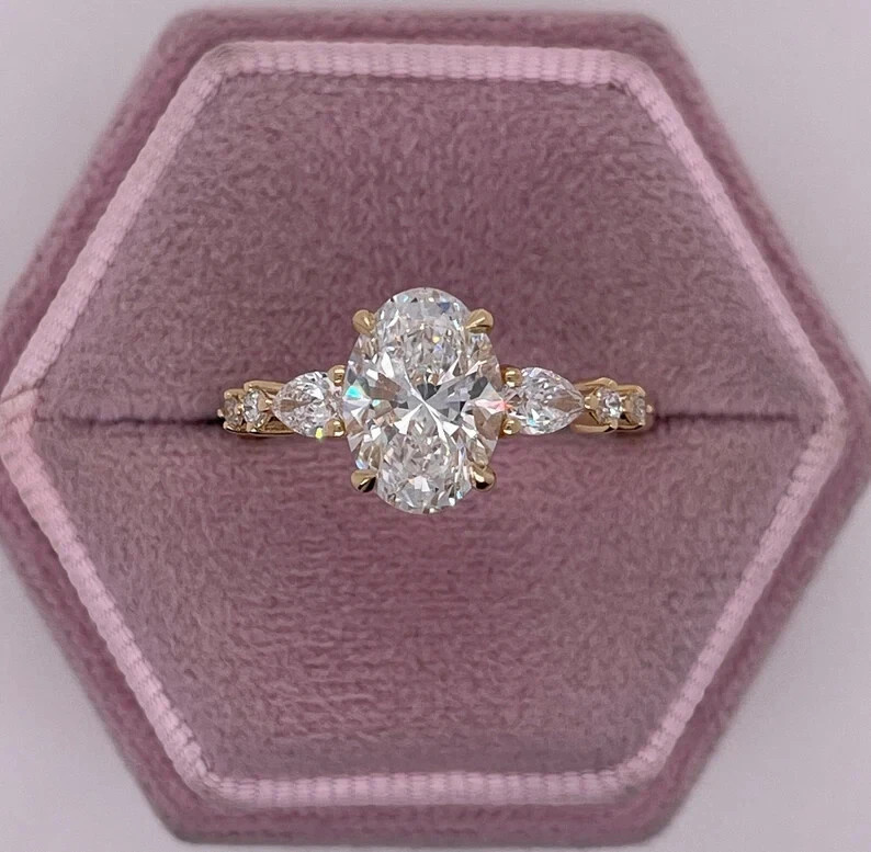 Oval Cut Diamond Ring IGI Certified Lab Grown 2.40 Carat E F VVS 14k Yellow Gold