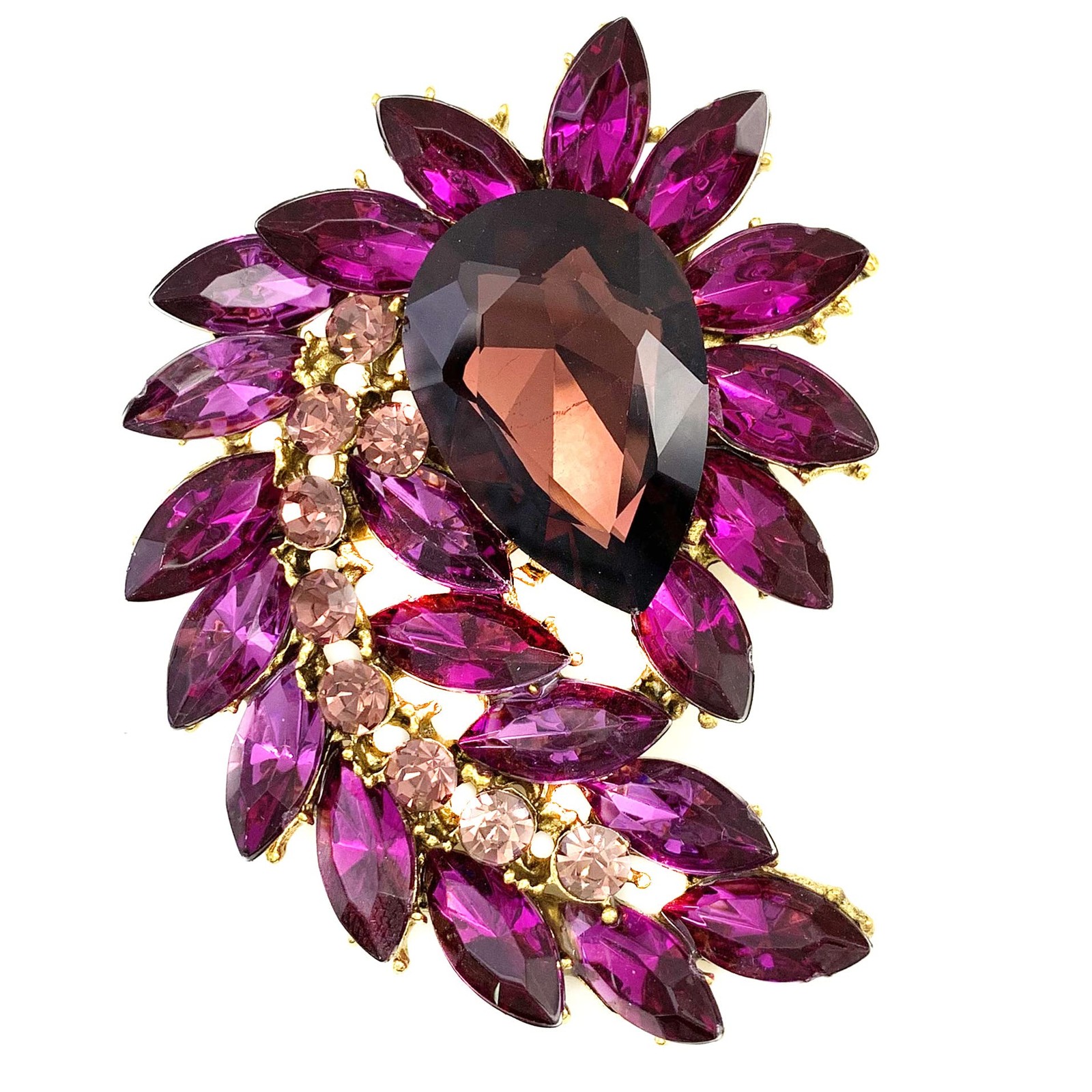 Jewelry Marquise Shape Large Rhinestone Flower Purple Statement Brooch Pin Antiq
