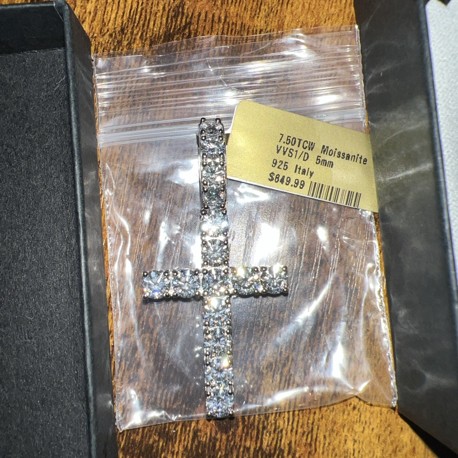 VVS1 Moissanite D Color 5mm 925 Italy, Silver 7.50tcw Tennis Cross Pedant ￼