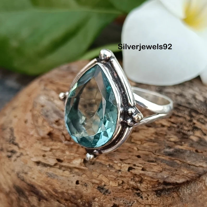 Aquamarine Ring, Teardrop Shape Ring, Pear Cut Ring, Gemstone Ring, Min All Size