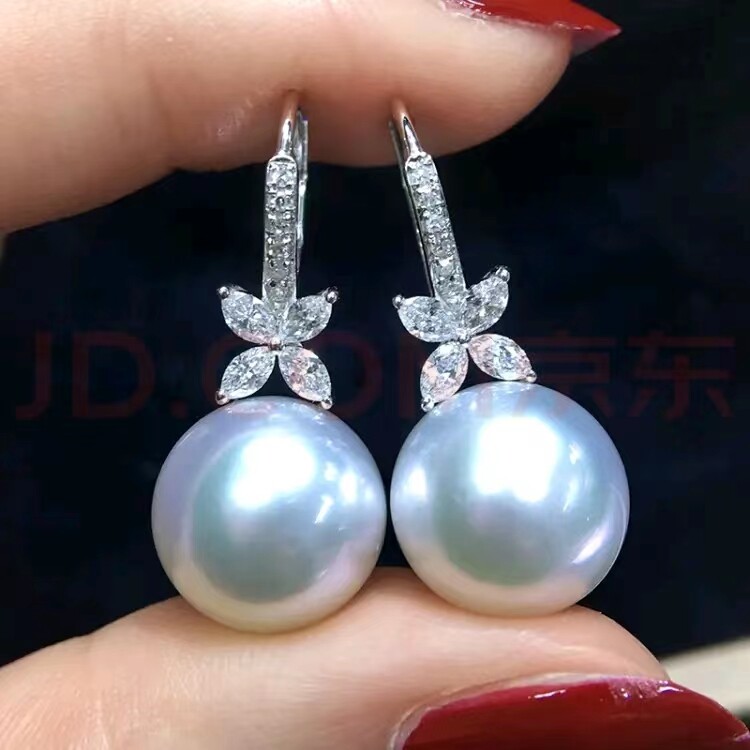 Pair 11-12mm South Sea Genuine White Perfect Round Pearl Dangle Hook Earring 639